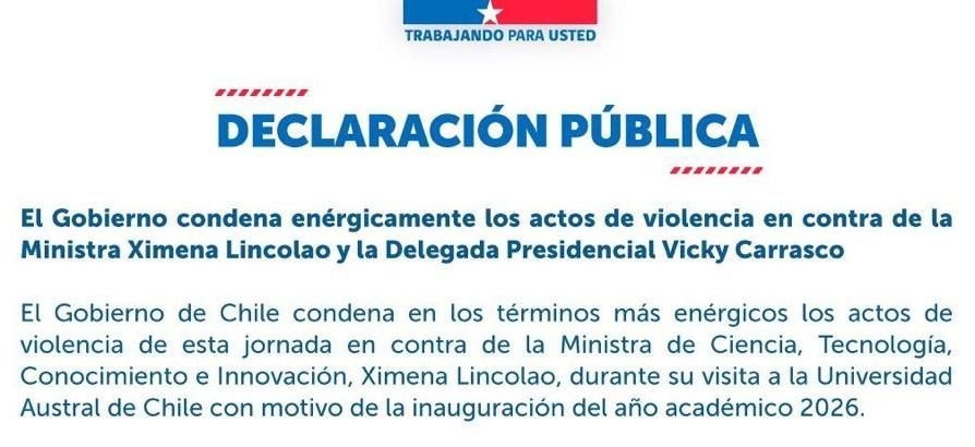 Enérgica Condena ante los actos de violencia en contra de la Ministra de Ciencia, Ximena Lincolao